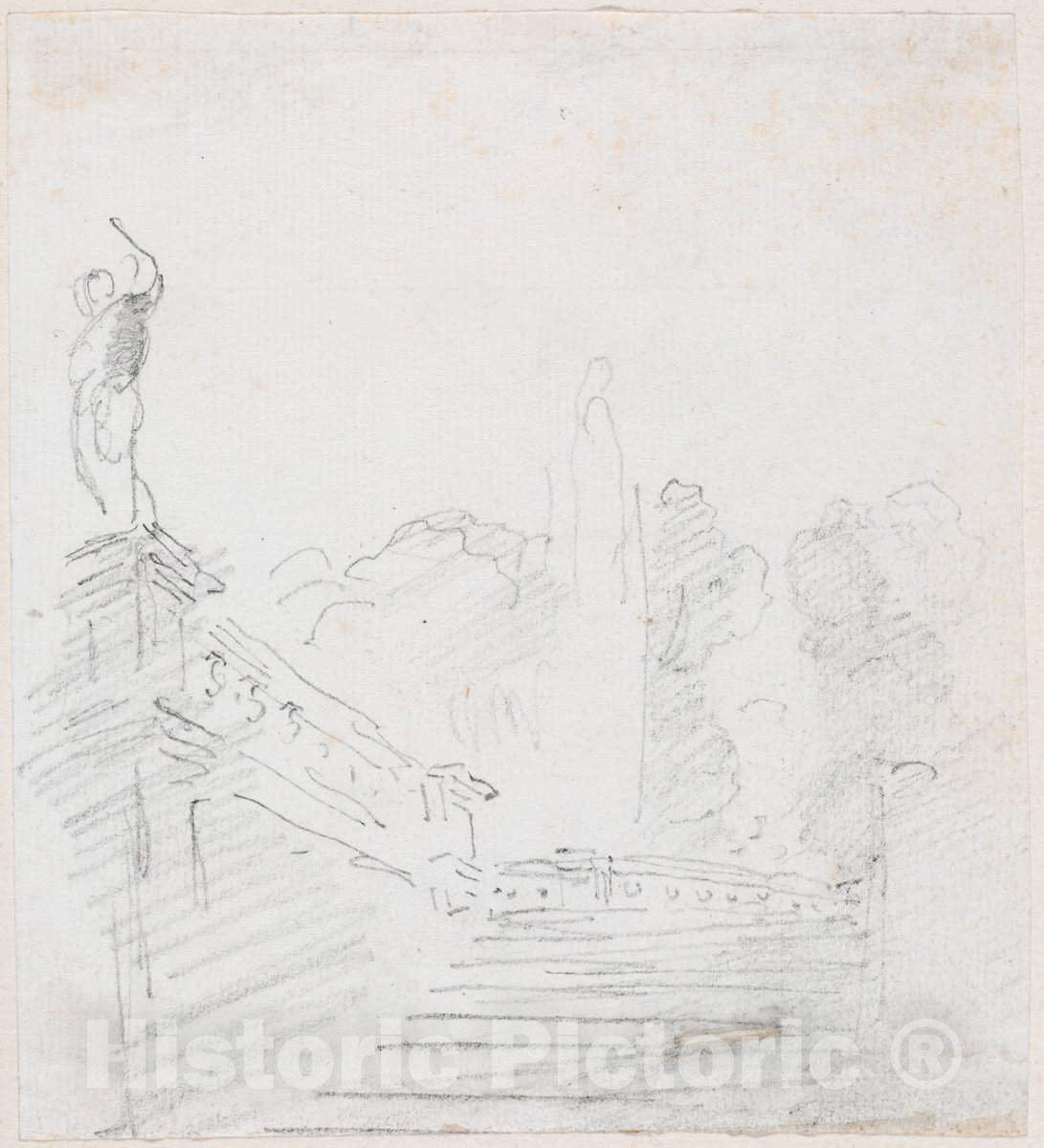 Art Print : Hubert Robert, Monumental Stairway, c.1760 - Vintage Wall Art