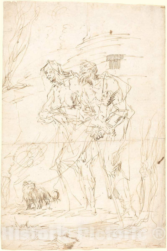 Art Print : Paul Troger, Two Beggars with Their Dog, c. 1728 - Vintage Wall Art