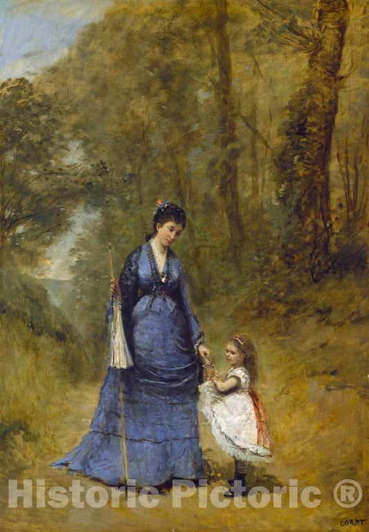 Art Print : Baptiste-Camille Corot, Madame Stumpf and Her Daughter, 1872 - Vintage Wall Art