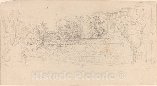 Art Print : Friedrich SalathÃ©, A Terraced Garden by a Villa, c.1815 - Vintage Wall Art