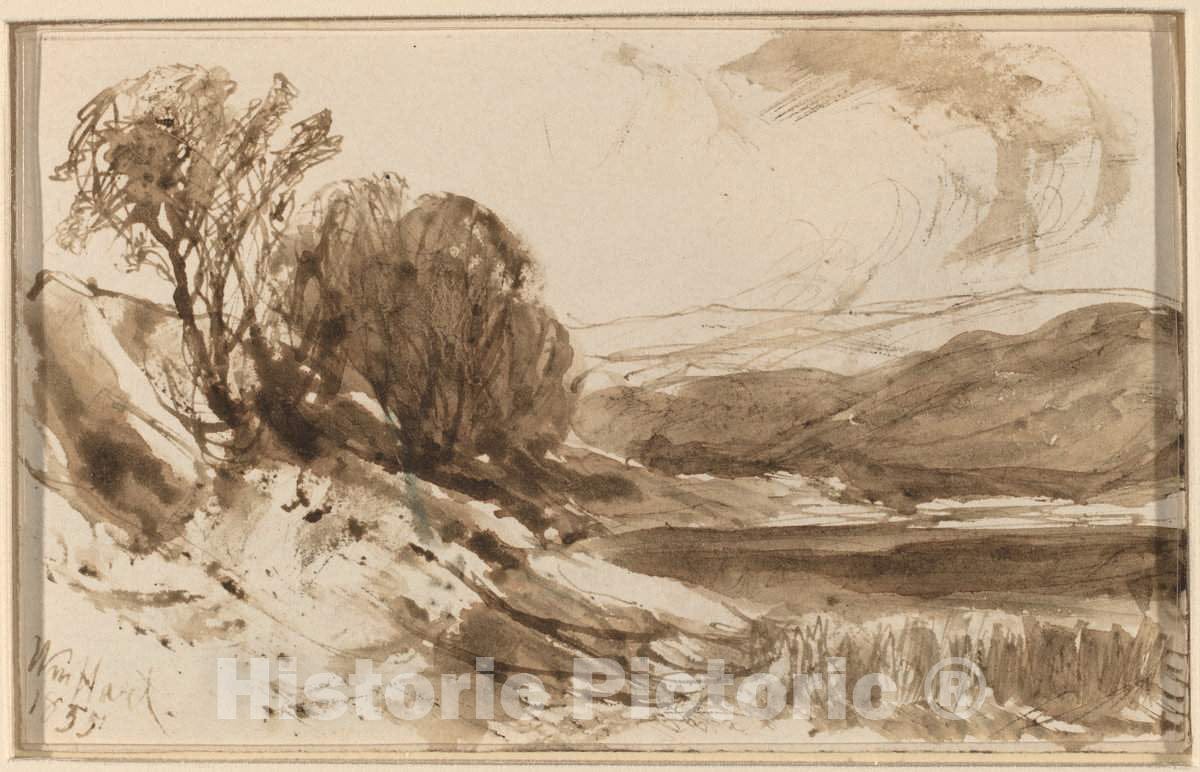 Art Print : William Hart, Hilly Landscape with Trees, 1855 - Vintage Wall Art