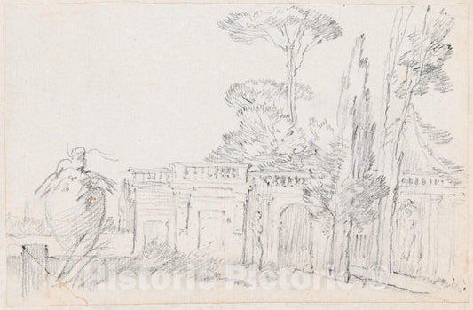Art Print : Joseph-Marie Vien, Gardens of an Italian Villa, c.1747 - Vintage Wall Art