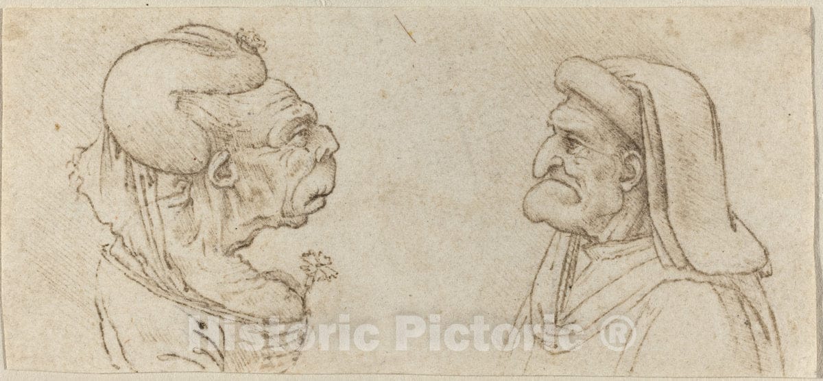 Art Print : Melzi After Leonardo da Vinci, Two Grotesque Heads - Vintage Wall Art