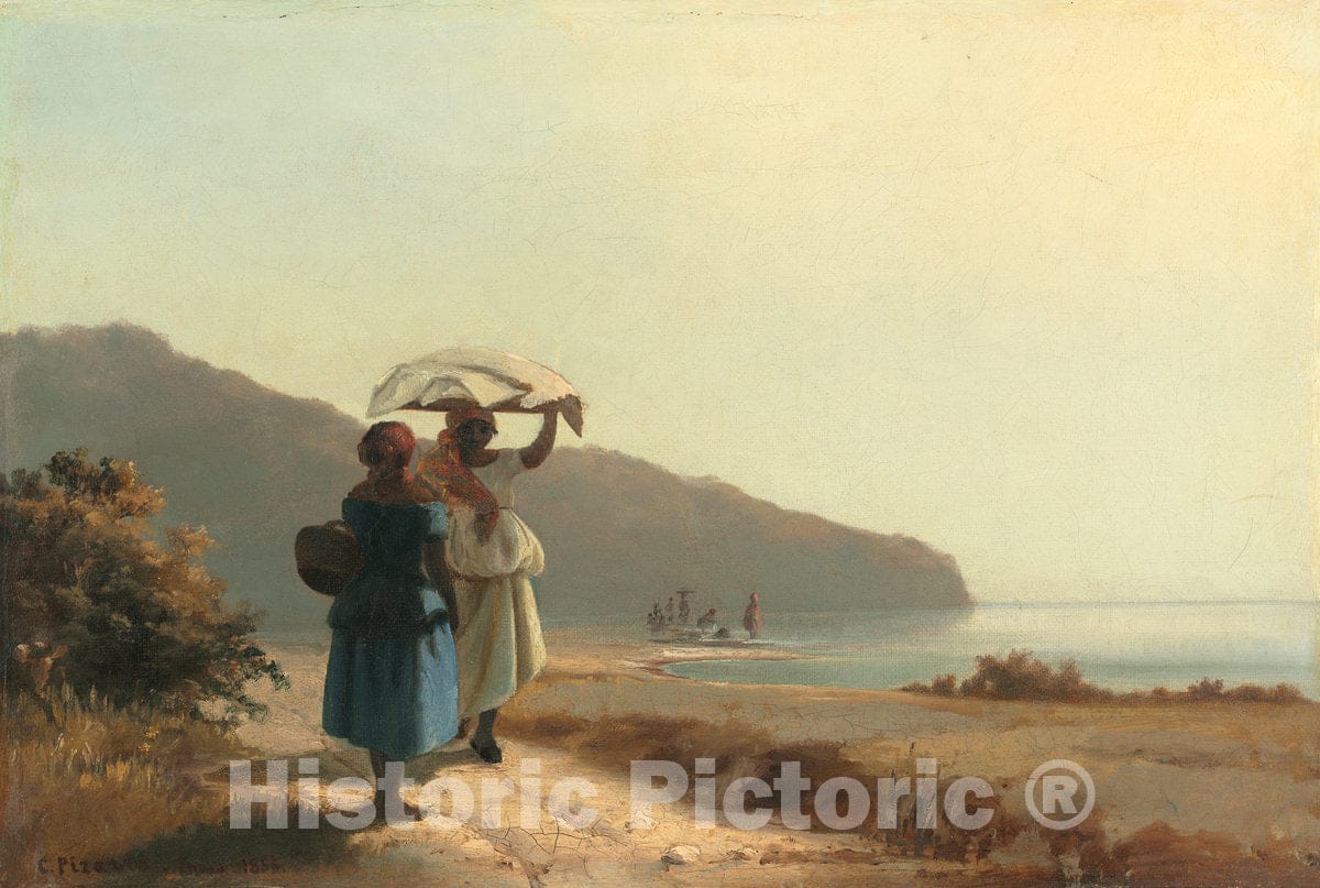 Art Print : Camille Pissarro, Two Women Chatting by The Sea, St. Thomas, 1856 - Vintage Wall Art