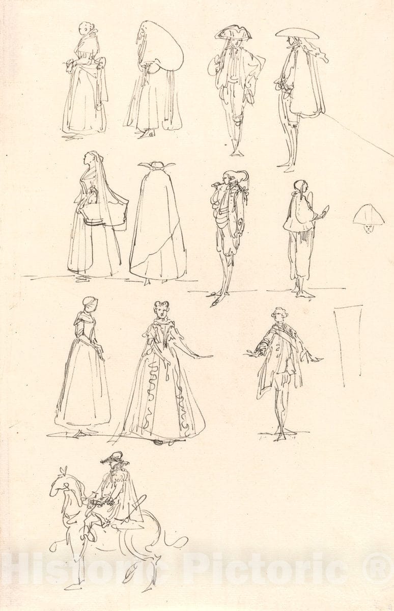 Art Print : Luis Paret y AlcÃ¡zar, Historical Costumes, 1780 - Vintage Wall Art