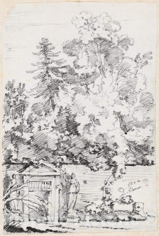 Art Print : Joseph-Marie Vien, Entrance to a Walled Garden, c.1747 - Vintage Wall Art