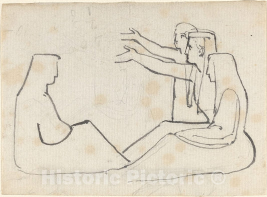 Art Print : John Flaxman, Four Seated Figures - Vintage Wall Art