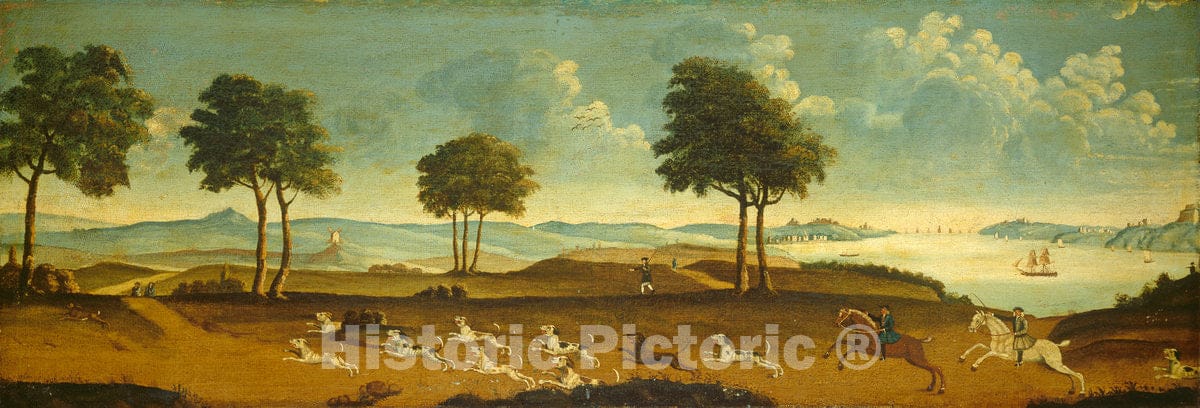 Art Print : Hunting Scene with a Harbor, 18th Century - Vintage Wall Art