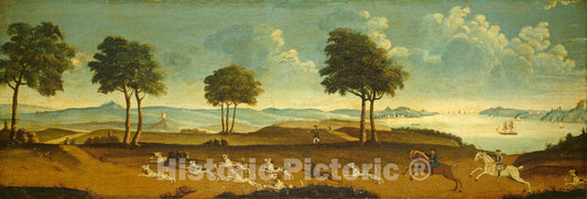Art Print : Hunting Scene with a Harbor, 18th Century - Vintage Wall Art