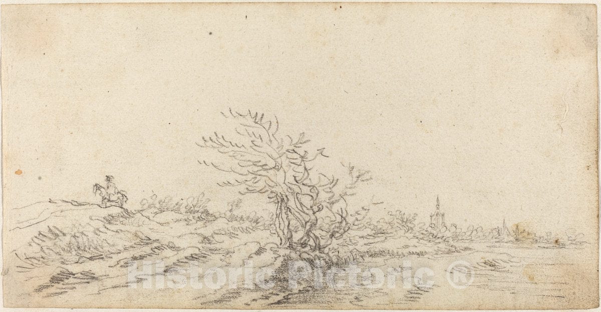 Art Print : Jan Van Goyen, Horseman Among The Dunes, c.1628 - Vintage Wall Art