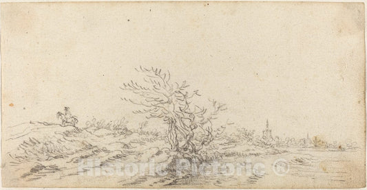 Art Print : Jan Van Goyen, Horseman Among The Dunes, c.1628 - Vintage Wall Art