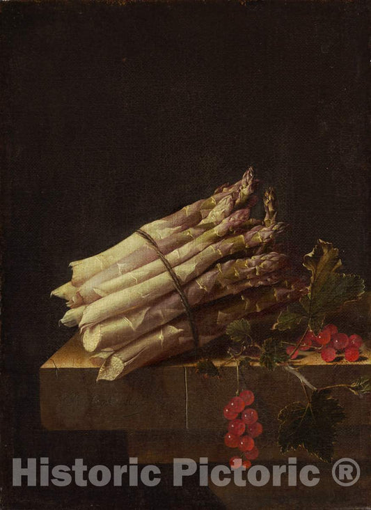 Art Print : Adriaen Coorte, Still Life with Asparagus and Red Currants, 1696 - Vintage Wall Art