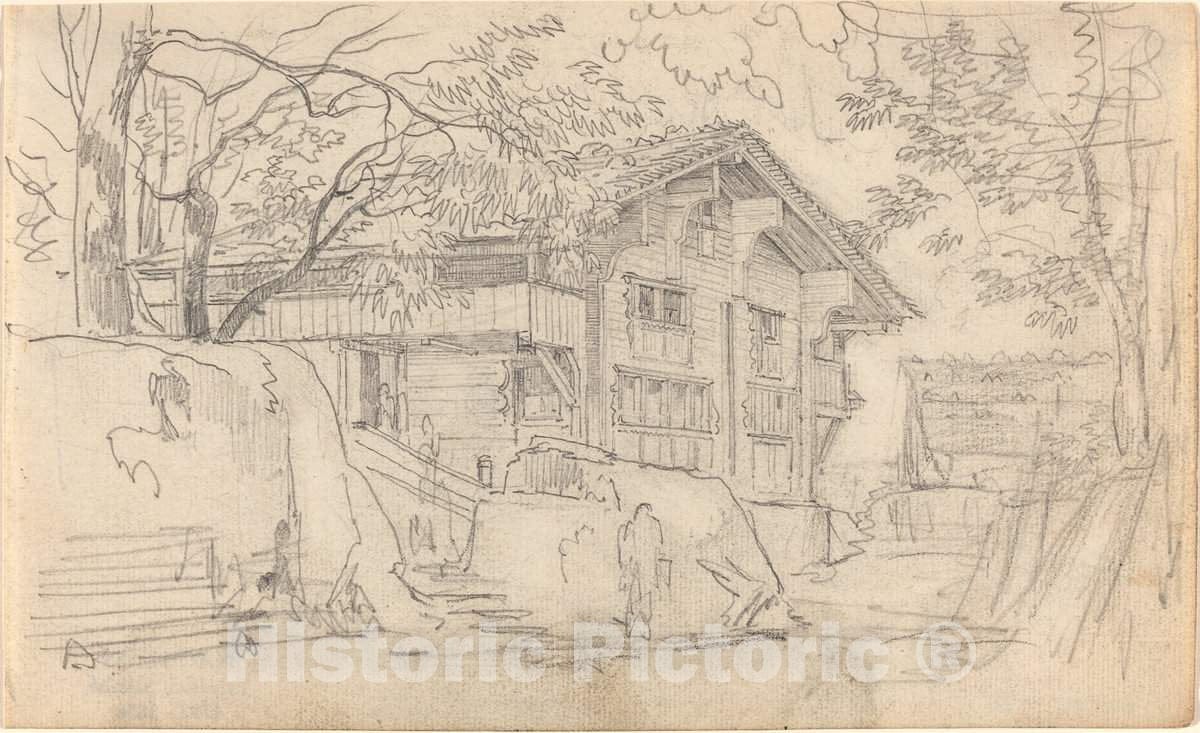 Art Print : Friedrich SalathÃ©, Courtyard of a Swiss Country House - Vintage Wall Art