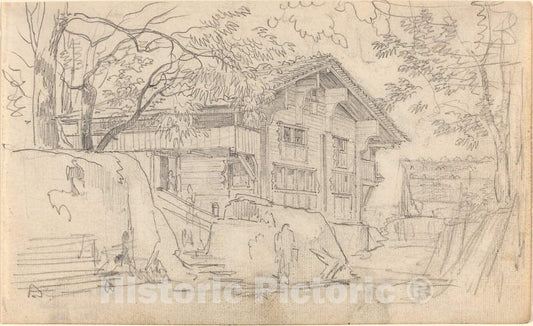 Art Print : Friedrich SalathÃ©, Courtyard of a Swiss Country House - Vintage Wall Art