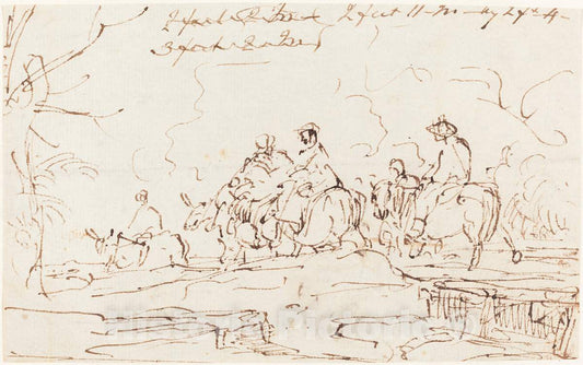 Art Print : Thomas Barker, Figures in a Landscape [Recto] - Vintage Wall Art