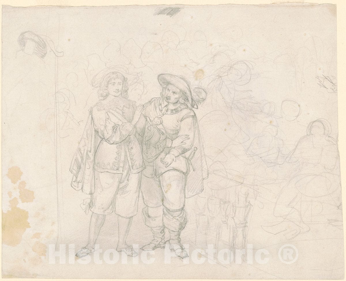 Art Print : Emanuel Gottlieb Leutze, Two Cavaliers [Recto], c. 1850s - Vintage Wall Art