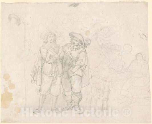 Art Print : Emanuel Gottlieb Leutze, Two Cavaliers [Recto], c. 1850s - Vintage Wall Art