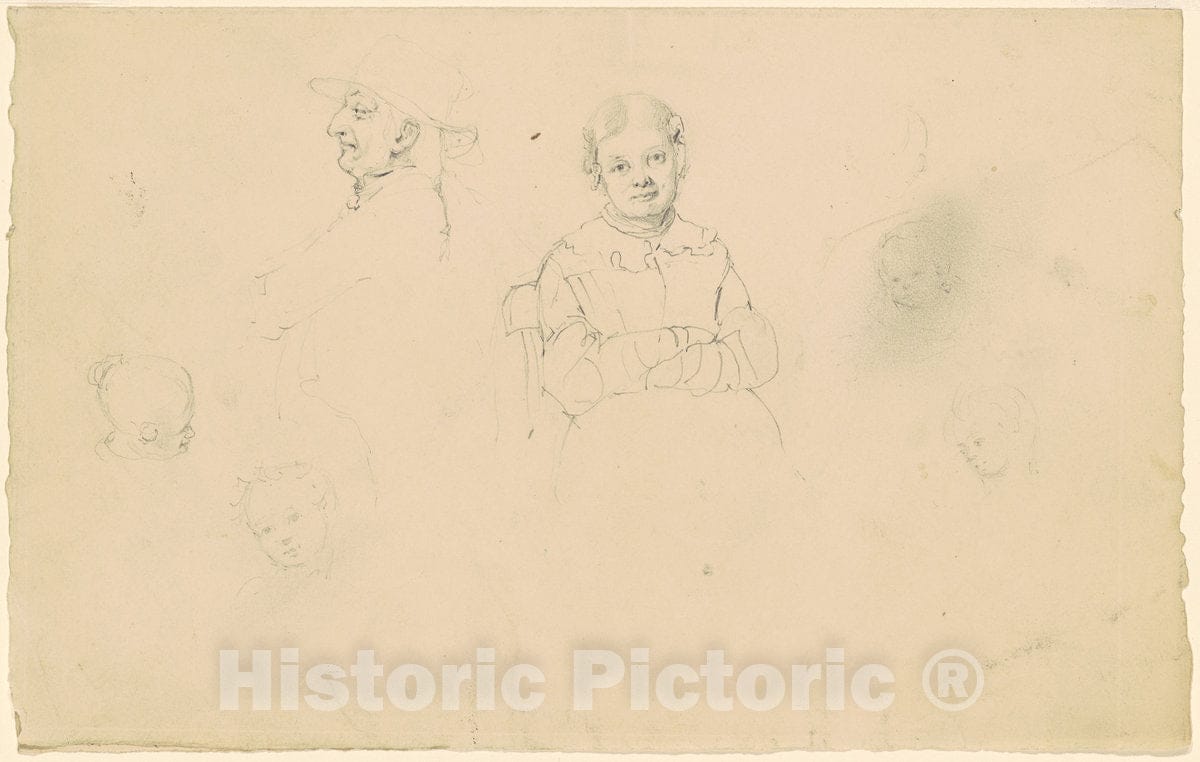 Art Print : Clonney, Studies of Figures, c. 1836-1843 - Vintage Wall Art