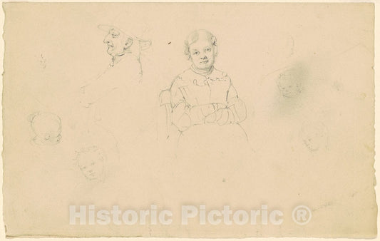 Art Print : Clonney, Studies of Figures, c. 1836-1843 - Vintage Wall Art
