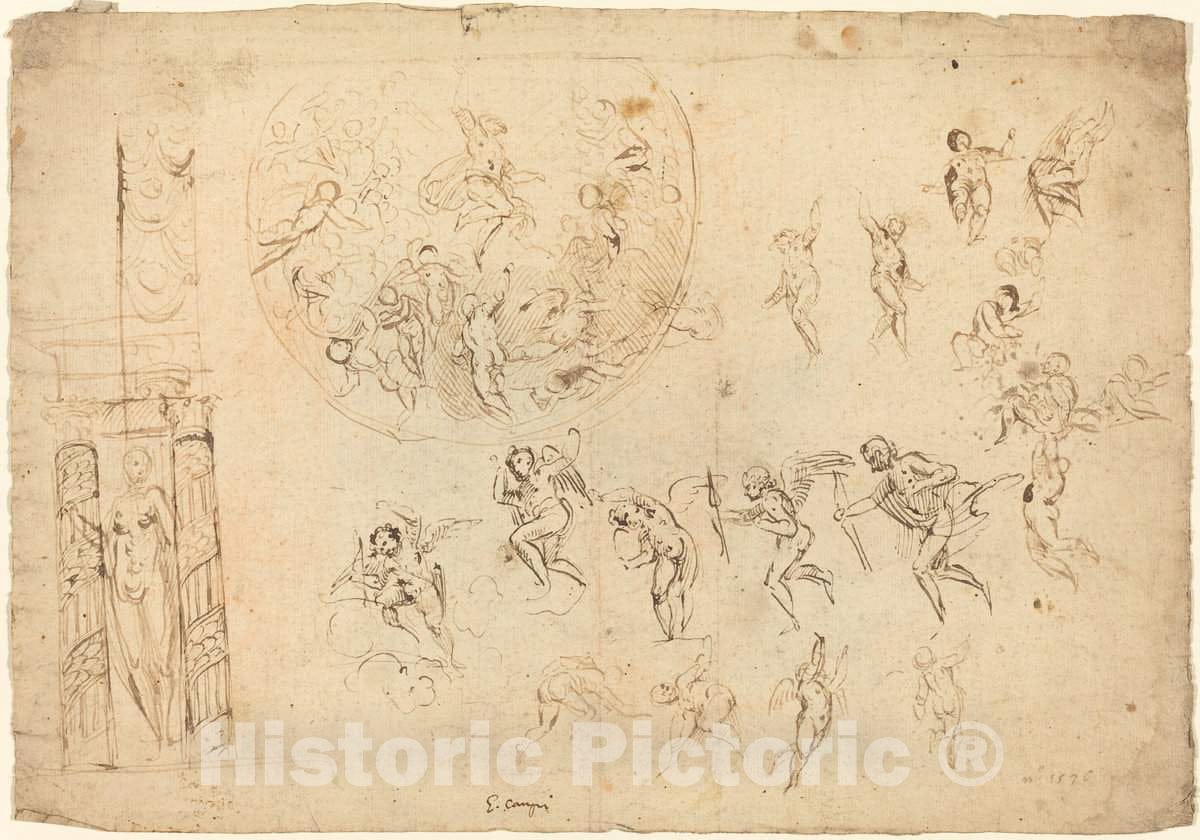 Art Print : Giulio Campi, an Ascension and Other Studies - Vintage Wall Art
