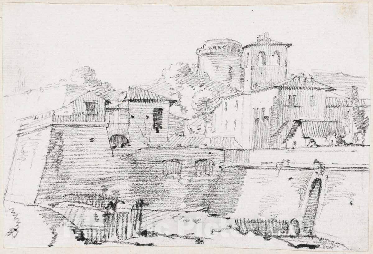 Art Print : Joseph-Marie Vien, A Fortified Town in Italy, c.1747 - Vintage Wall Art