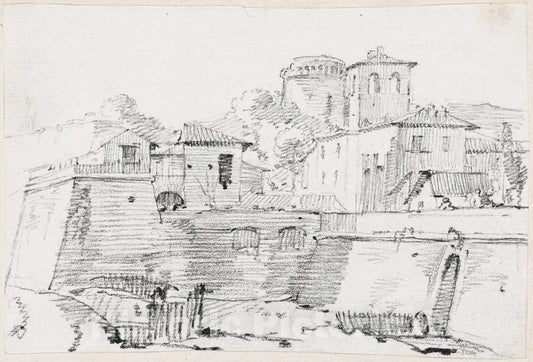 Art Print : Joseph-Marie Vien, A Fortified Town in Italy, c.1747 - Vintage Wall Art