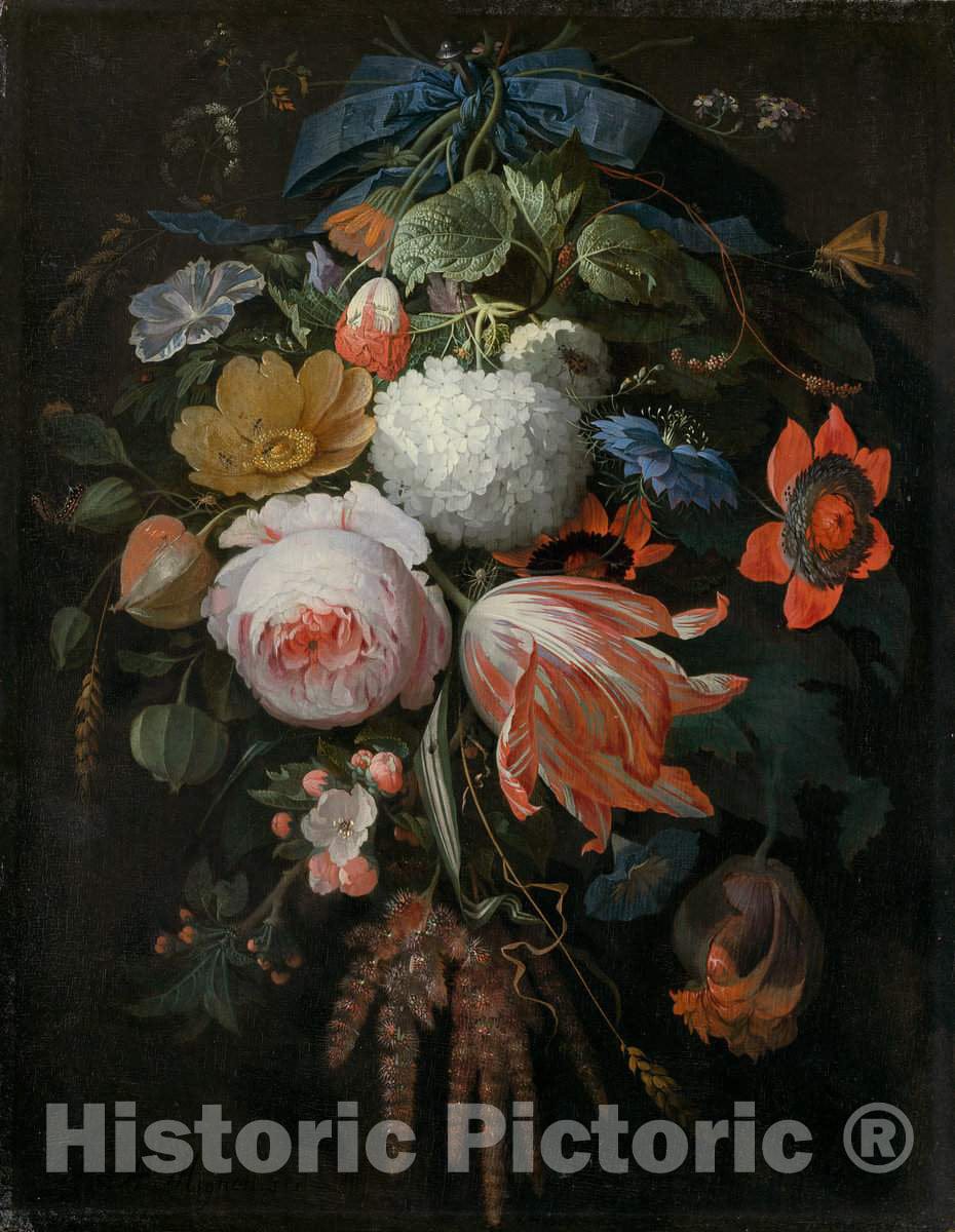 Art Print : Abraham Mignon, A Hanging Bouquet of Flowers, c.1668 - Vintage Wall Art