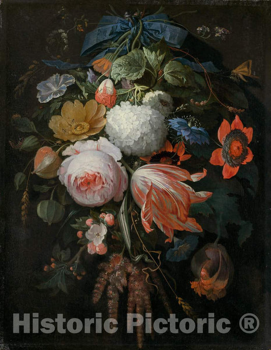 Art Print : Abraham Mignon, A Hanging Bouquet of Flowers, c.1668 - Vintage Wall Art