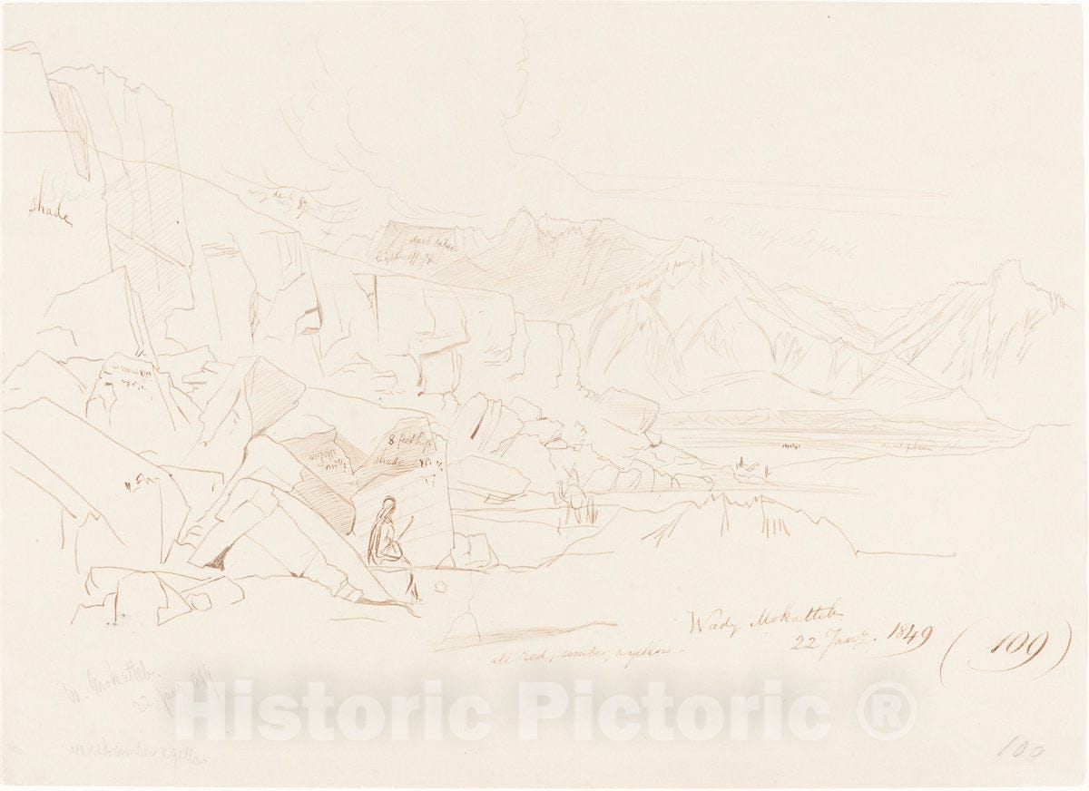 Art Print : Edward Lear, Wady Mokatteb, 1849 - Vintage Wall Art