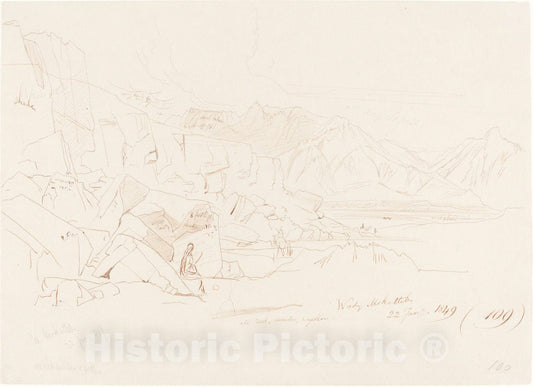 Art Print : Edward Lear, Wady Mokatteb, 1849 - Vintage Wall Art