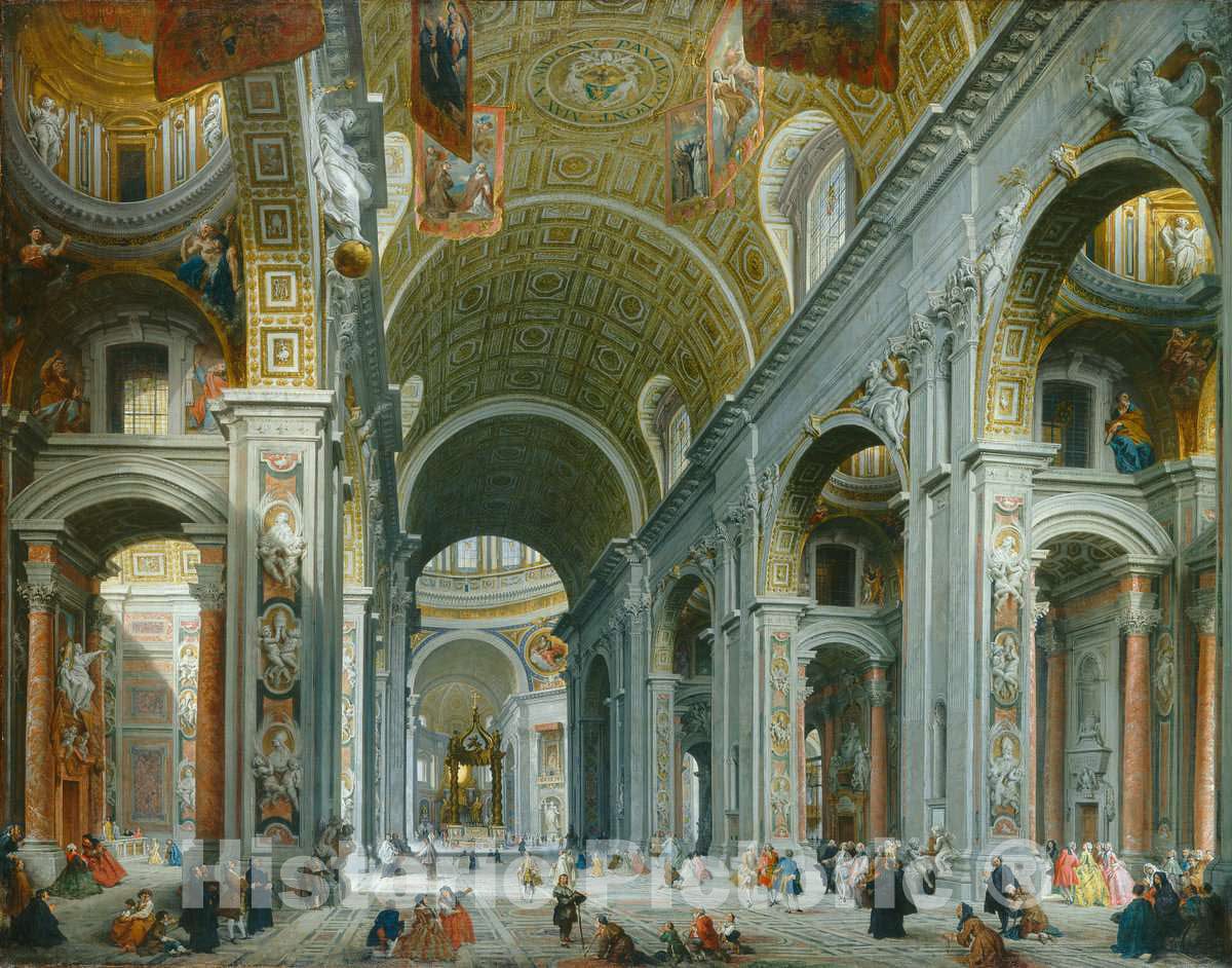 Art Print : Giovanni Paolo Panini, Interior of Saint Peter's, Rome, c. 1754 - Vintage Wall Art