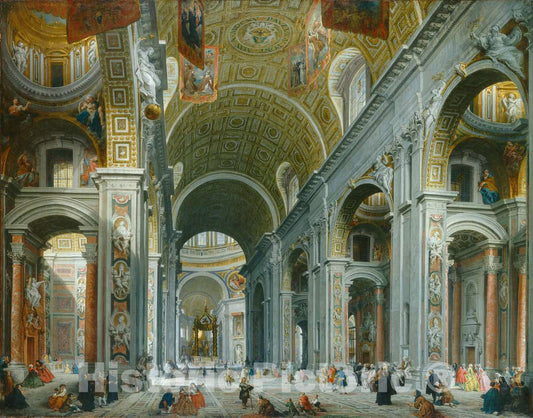 Art Print : Giovanni Paolo Panini, Interior of Saint Peter's, Rome, c. 1754 - Vintage Wall Art