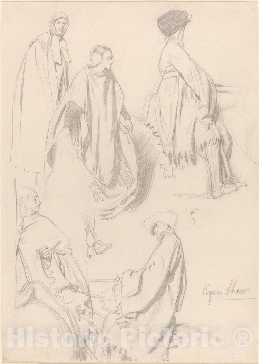 Art Print : Byam Shaw, Studies of Men and Women in Medieval Dress - Vintage Wall Art