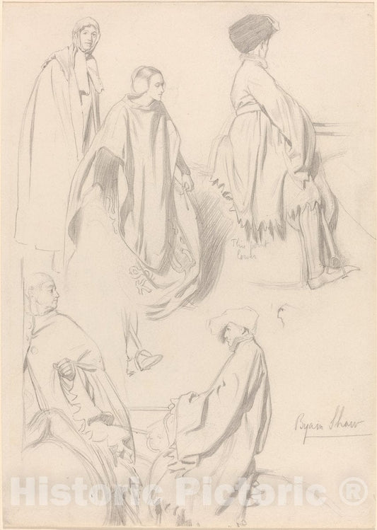 Art Print : Byam Shaw, Studies of Men and Women in Medieval Dress - Vintage Wall Art