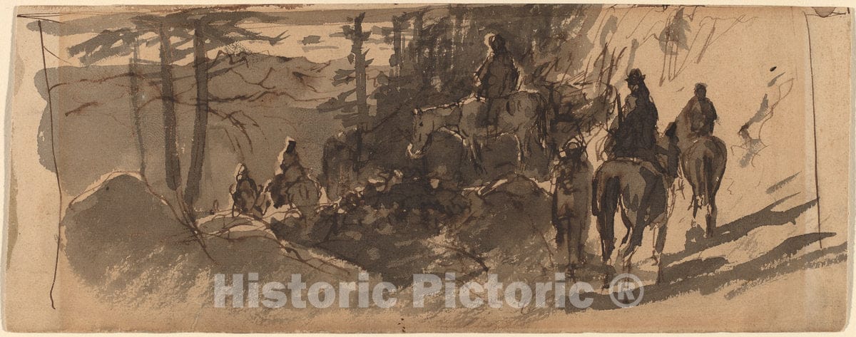 Art Print : William Keith, in The Sierras, A Pack Train - Vintage Wall Art