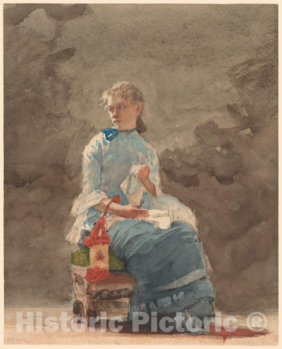 Art Print : Winslow Homer, Young Woman Sewing, 1876 - Vintage Wall Art