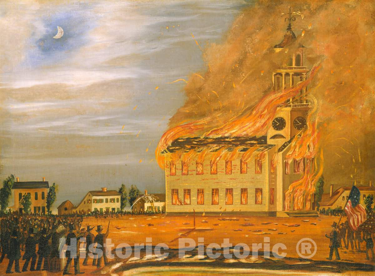 Art Print : John Hilling, Burning of Old South Church, Bath, Maine, c. 1854 - Vintage Wall Art