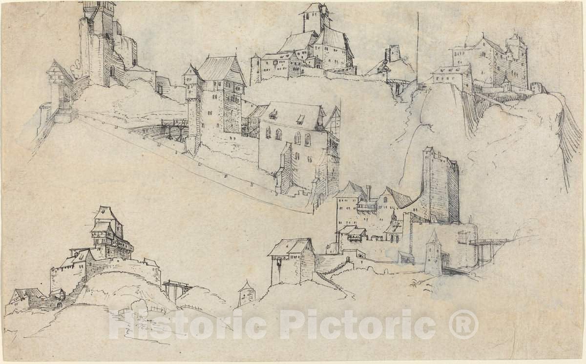 Art Print : Augustin Hirschvogel, Hilltop Castles, c. 1546 - Vintage Wall Art