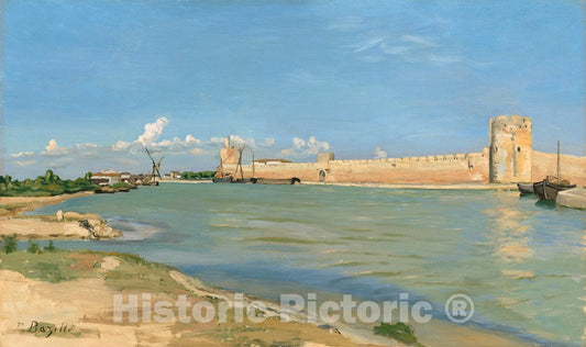 Art Print : FrÃ©dÃ©ric Bazille, The Western Ramparts at Aigues-Mortes, 1867 - Vintage Wall Art