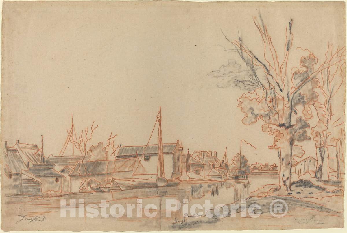 Art Print : Johan Barthold Jongkind, Bords de Canal - Vintage Wall Art