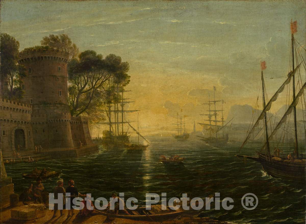 Art Print : Claude Lorrain, Harbor at Sunset, Late 17th Century - Vintage Wall Art