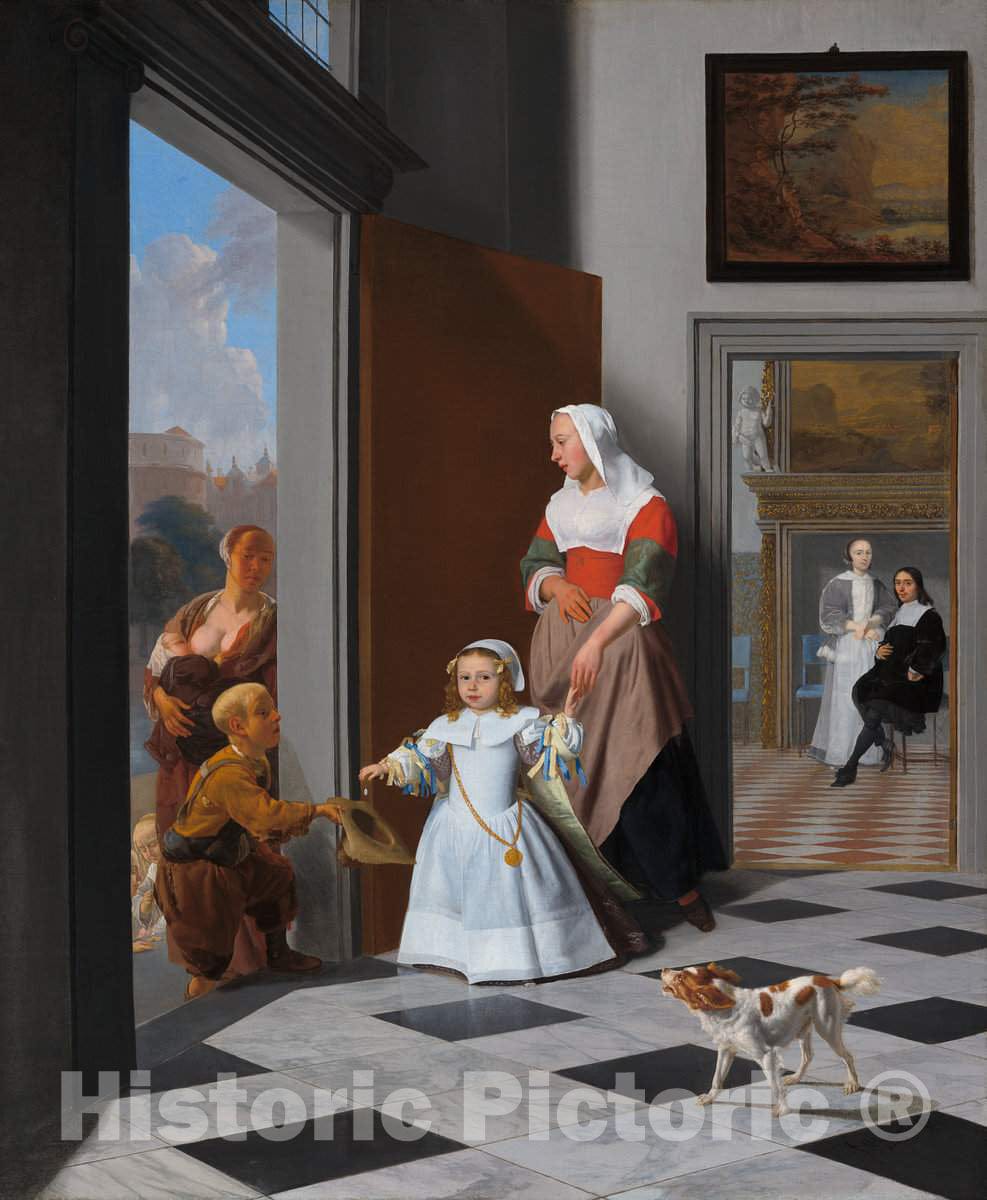 Art Print : Jacob Ochtervelt, A Nurse and a Child in an Elegant Foyer, 1663 - Vintage Wall Art
