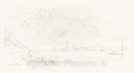 Art Print : Myles Birket Foster, Lake in a Mountainous Landscape - Vintage Wall Art