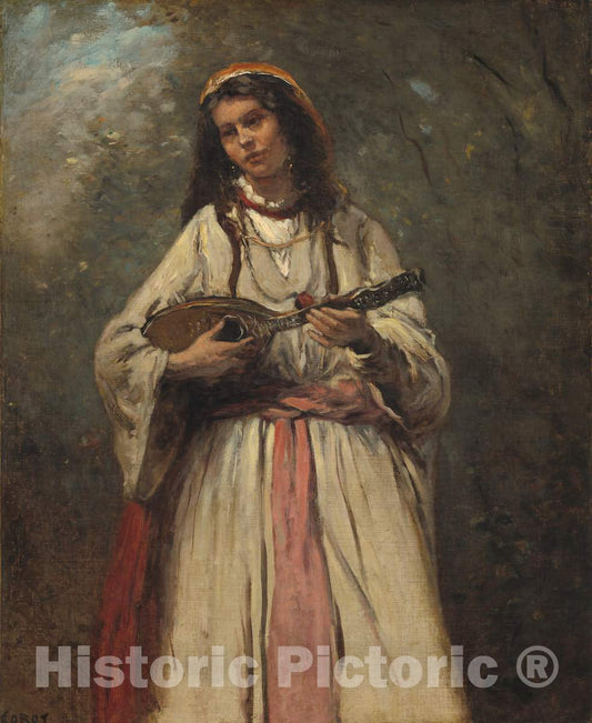 Art Print : Baptiste-Camille Corot, Gypsy Girl with Mandolin, c. 1870 - Vintage Wall Art