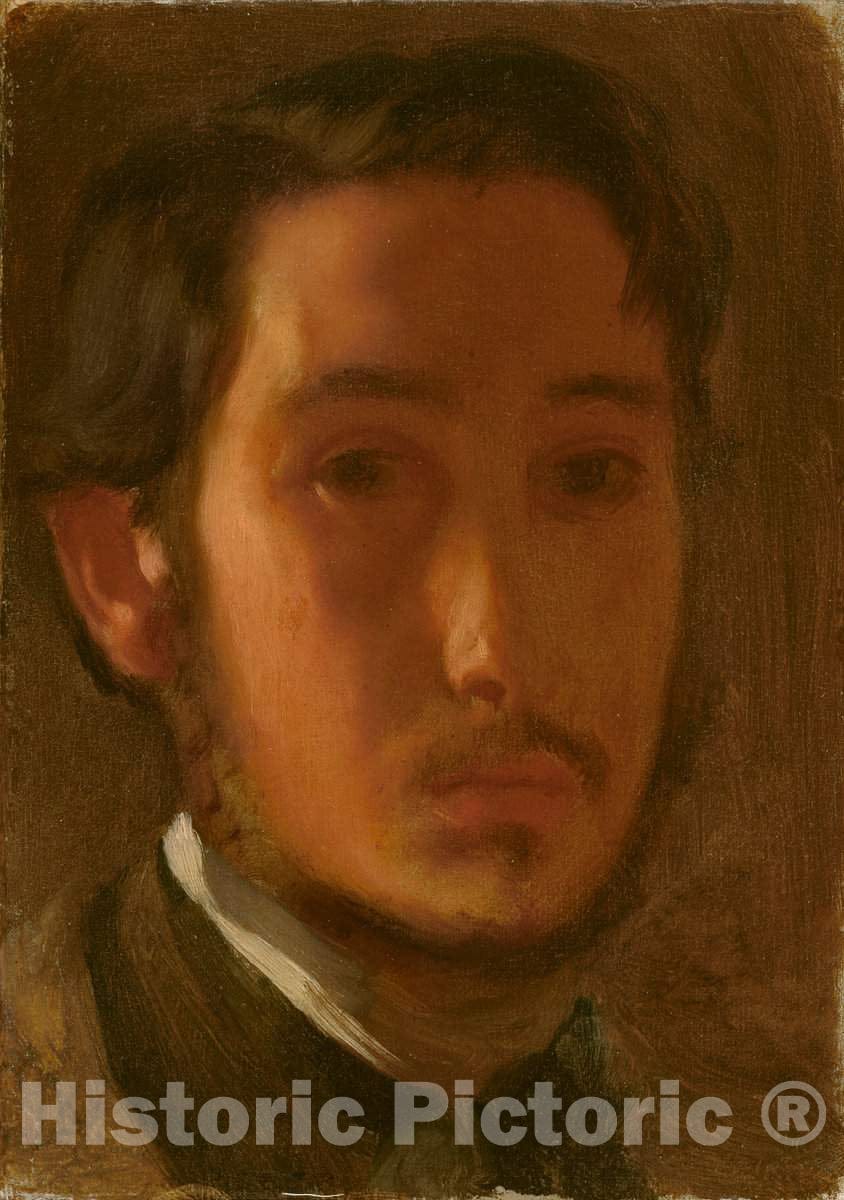 Art Print : Edgar Degas, Self-Portrait with White Collar, c. 1857 - Vintage Wall Art