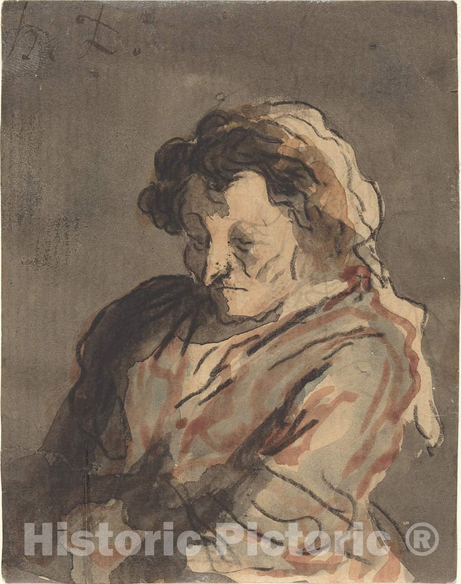 Art Print : HonorÃ© Daumier, Old Woman Seated - Vintage Wall Art