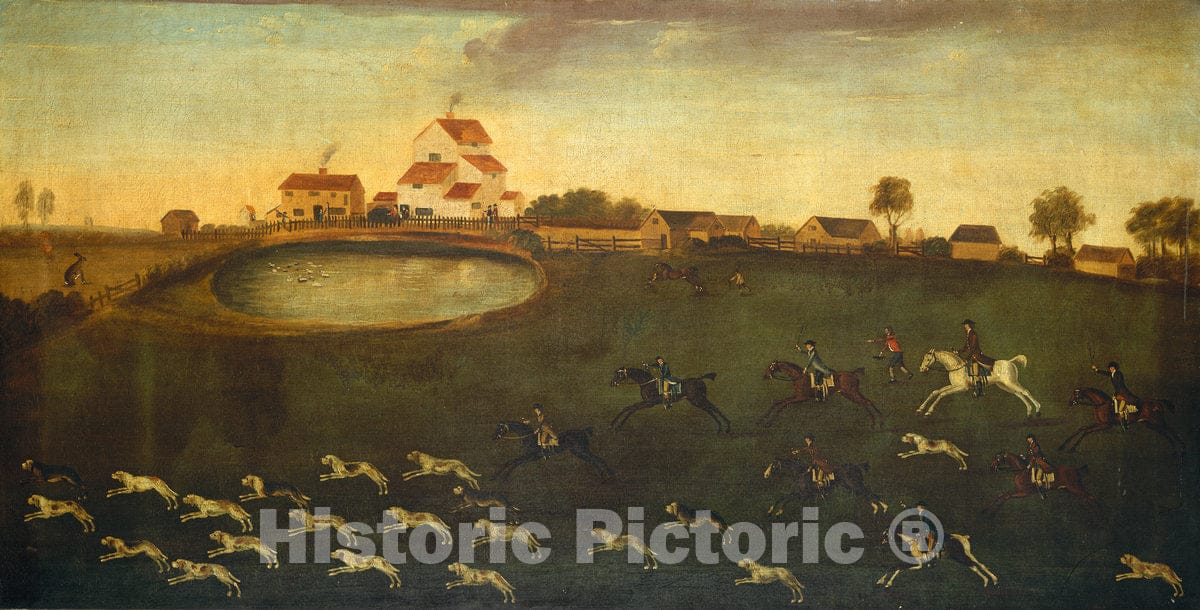 Art Print : Hunting Scene with a Pond, 18th Century - Vintage Wall Art