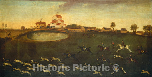 Art Print : Hunting Scene with a Pond, 18th Century - Vintage Wall Art