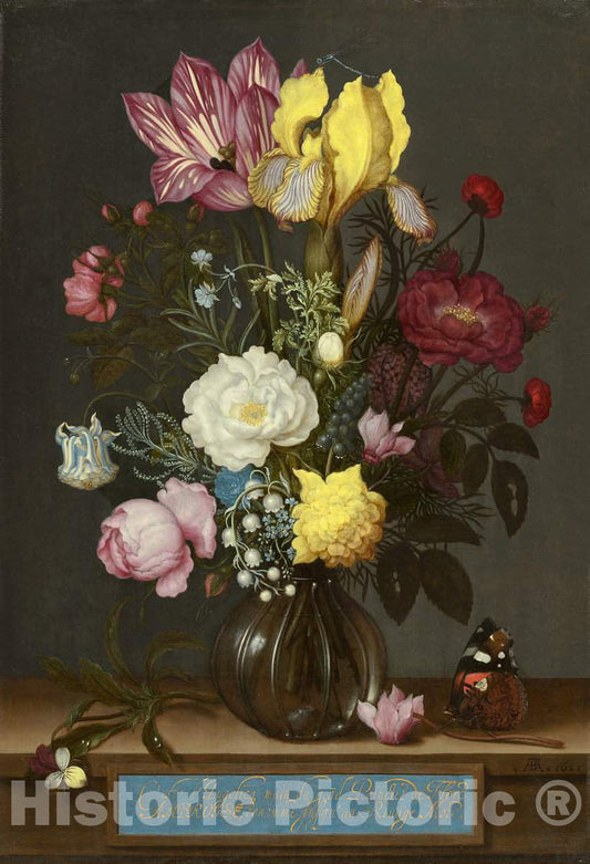 Art Print : Ambrosius Bosschaert, Bouquet of Flowers in a Glass Vase, 1621 - Vintage Wall Art