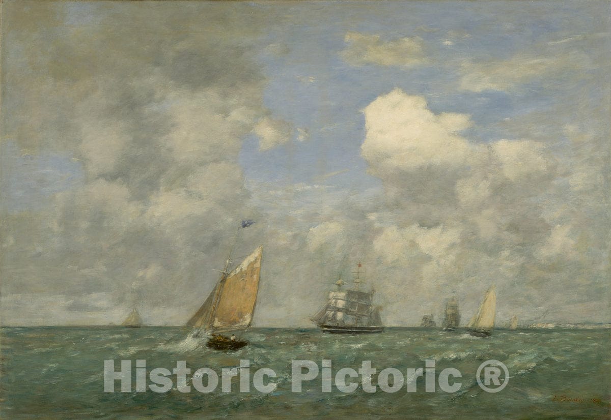 Art Print : EugÃ¨ne Boudin, Ships and Sailing Boats Leaving Le Havre, 1887 - Vintage Wall Art